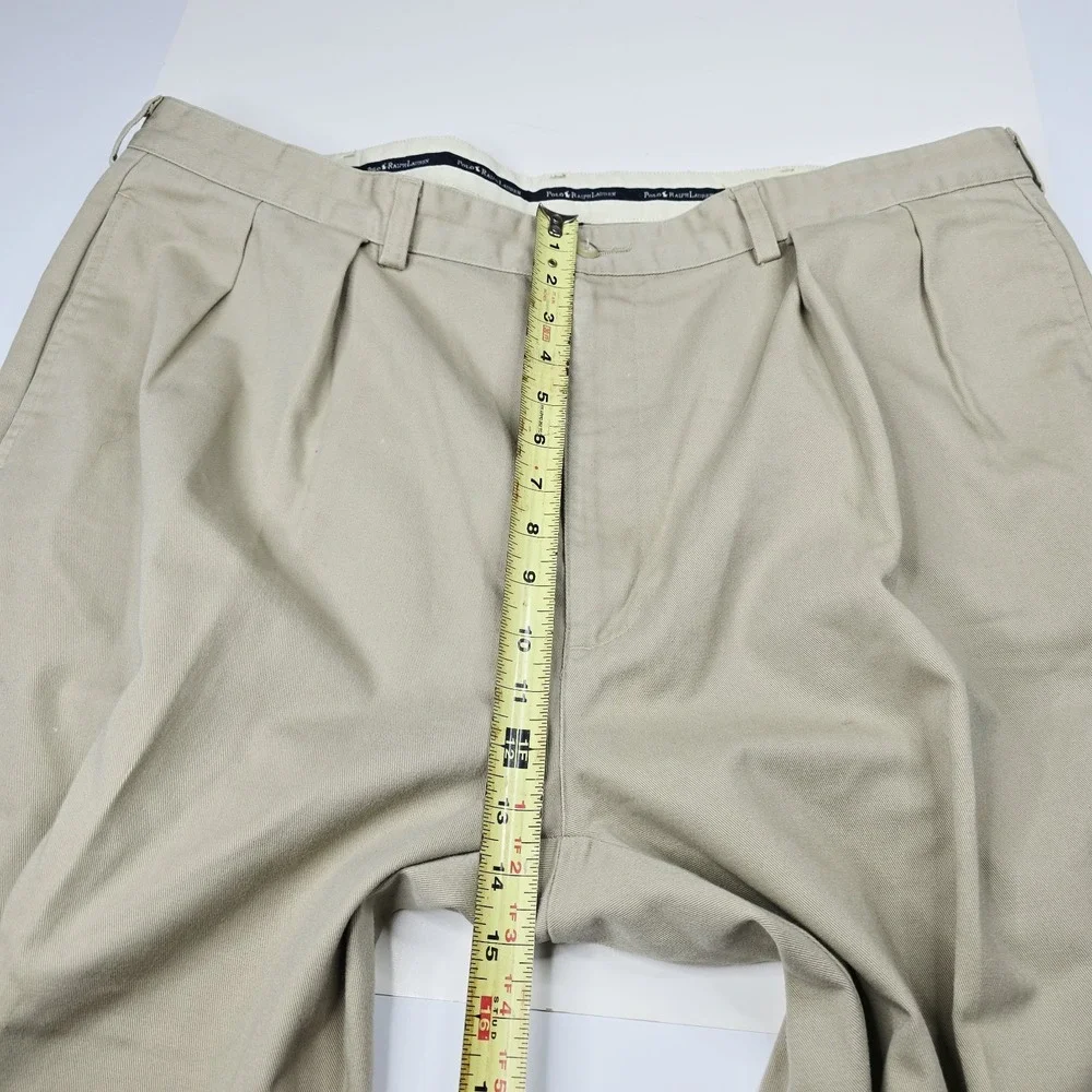 Polo Ralph Lauren Pants Mens 42x34 Khaki Tan Pleated Chino Trousers Cotton 42